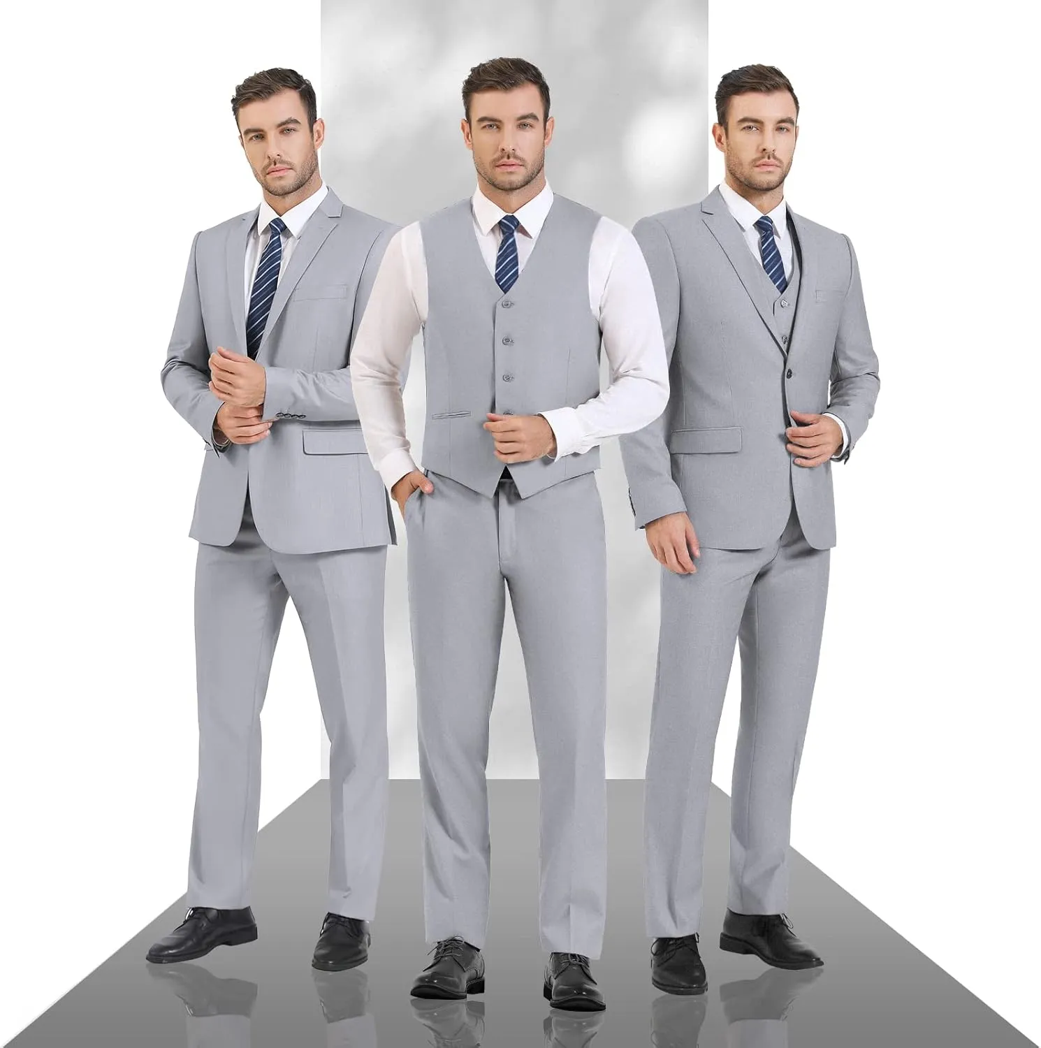 Cooper & Nelson 3 Piece Mens Suit Set, Slim Fit Suit for Men, Solid Jacket, Vest, Pants and Tie