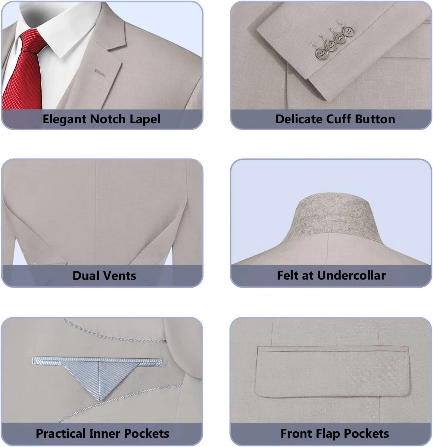 Cooper & Nelson 3 Piece Mens Suit Set, Slim Fit Suit for Men, Solid Jacket, Vest, Pants and Tie