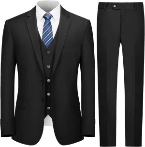 Cooper & Nelson 3 Piece Mens Suit Set, Slim Fit Suit for Men, Solid Jacket, Vest, Pants and Tie