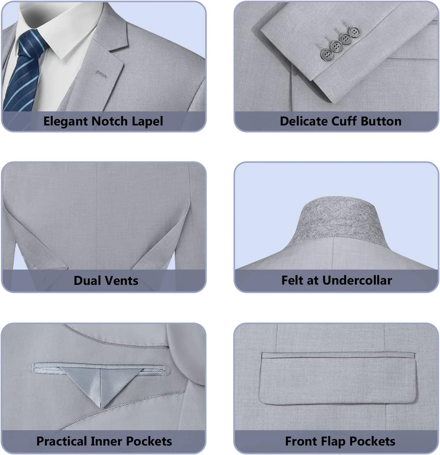 Cooper & Nelson 3 Piece Mens Suit Set, Slim Fit Suit for Men, Solid Jacket, Vest, Pants and Tie
