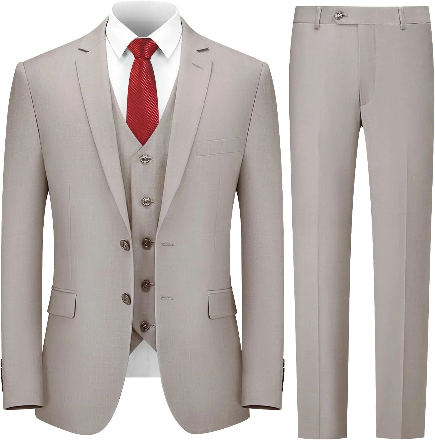 Cooper & Nelson 3 Piece Mens Suit Set, Slim Fit Suit for Men, Solid Jacket, Vest, Pants and Tie