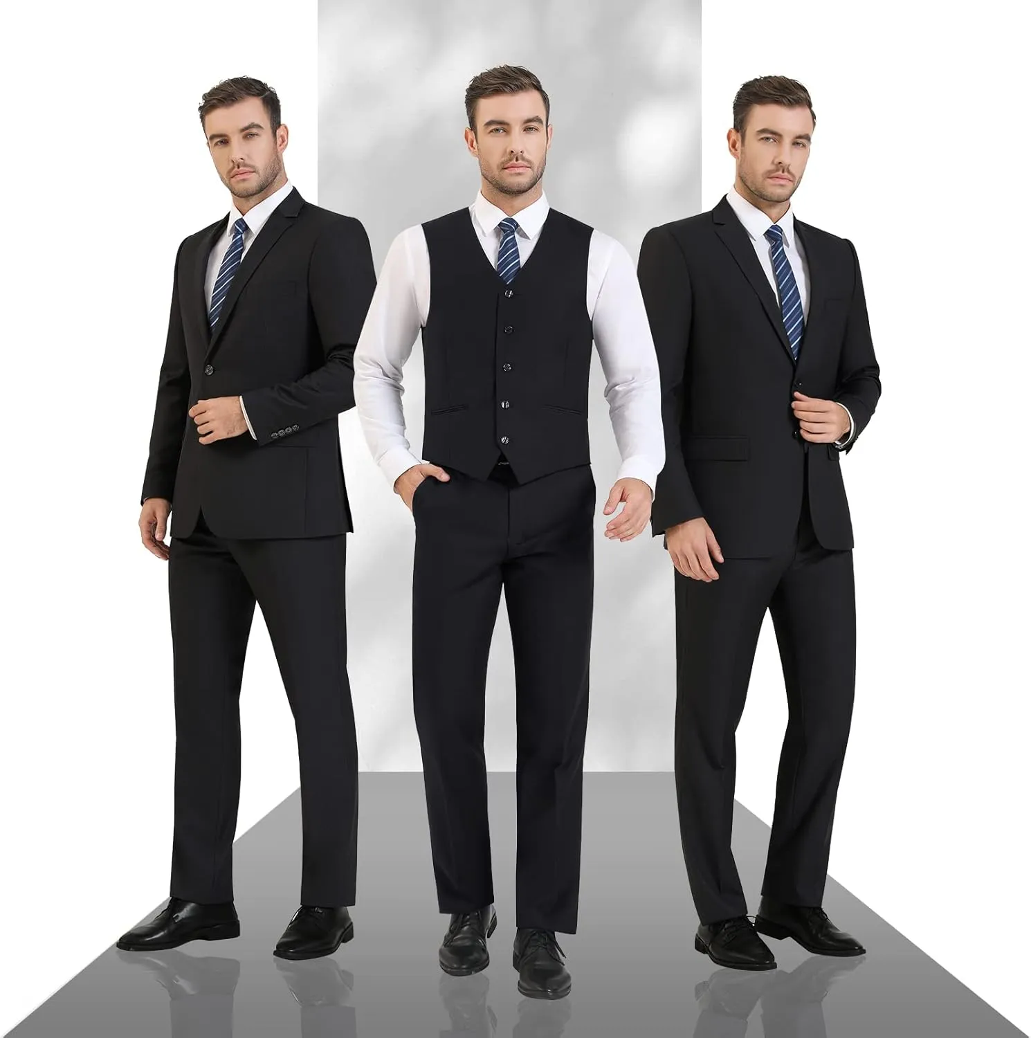 Cooper & Nelson 3 Piece Mens Suit Set, Slim Fit Suit for Men, Solid Jacket, Vest, Pants and Tie