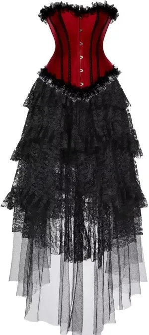 Corset Dress with Long Skirt Lace 2 PCS Women Plus Size Vintage Costume Renissance Halloween