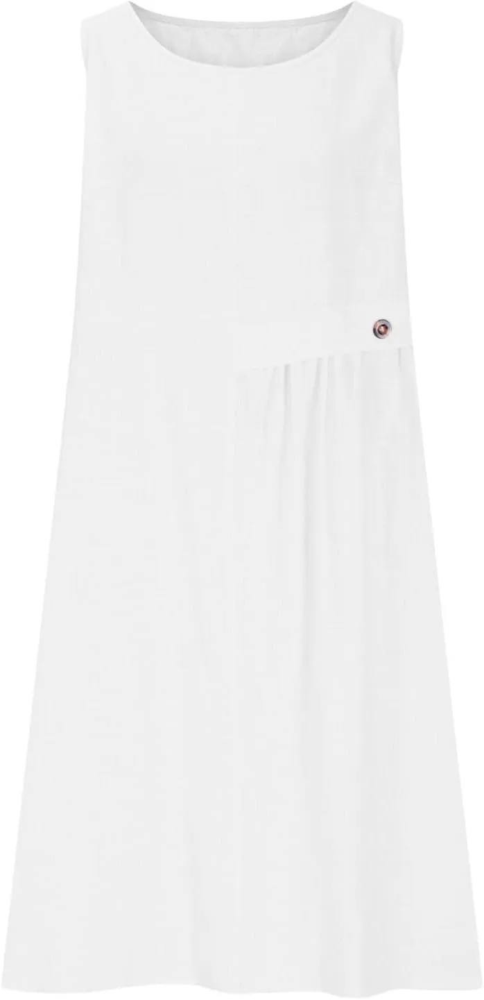 Cotton Linen Dresses for Women 2025 Summer Sleeveless Midi Dress Trendy Casual A Line Flowy Dress with Pockets