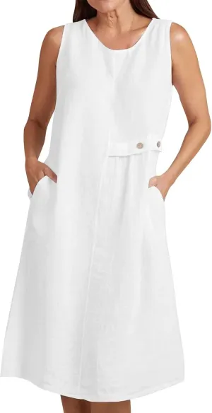 Cotton Linen Dresses for Women 2025 Summer Sleeveless Midi Dress Trendy Casual A Line Flowy Dress with Pockets