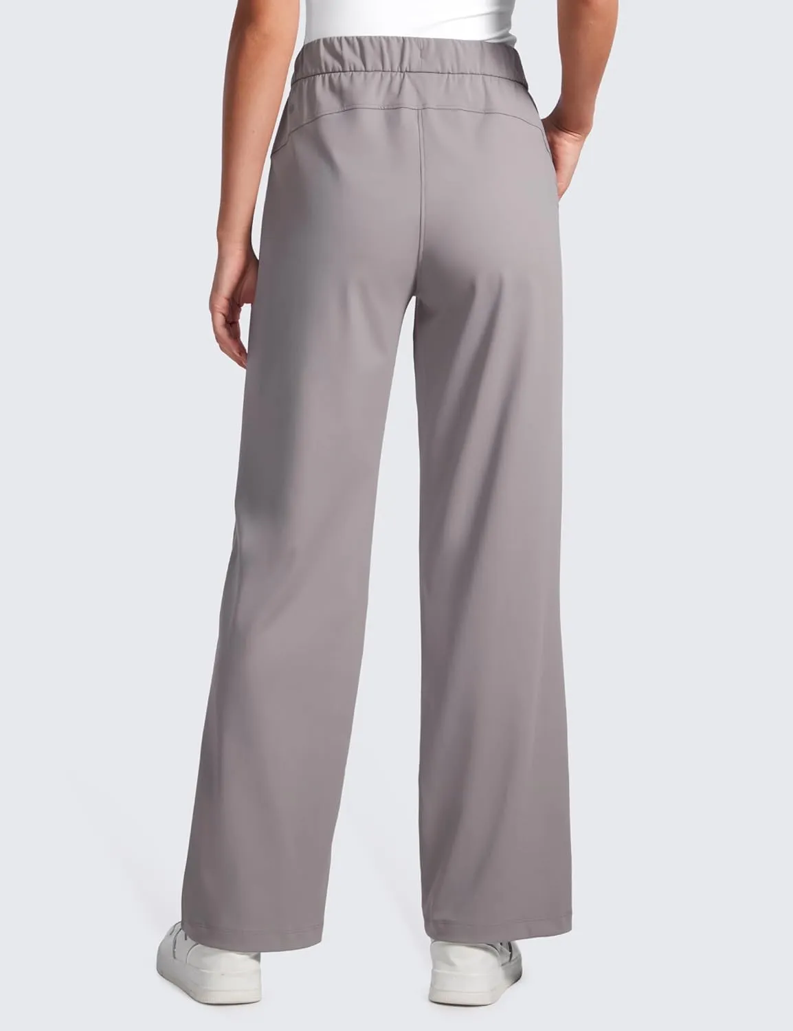 CRZ YOGA 4-Way Stretch Casual Pants for Womens 30.5" Straight Wide Leg Work Pants with Pockets