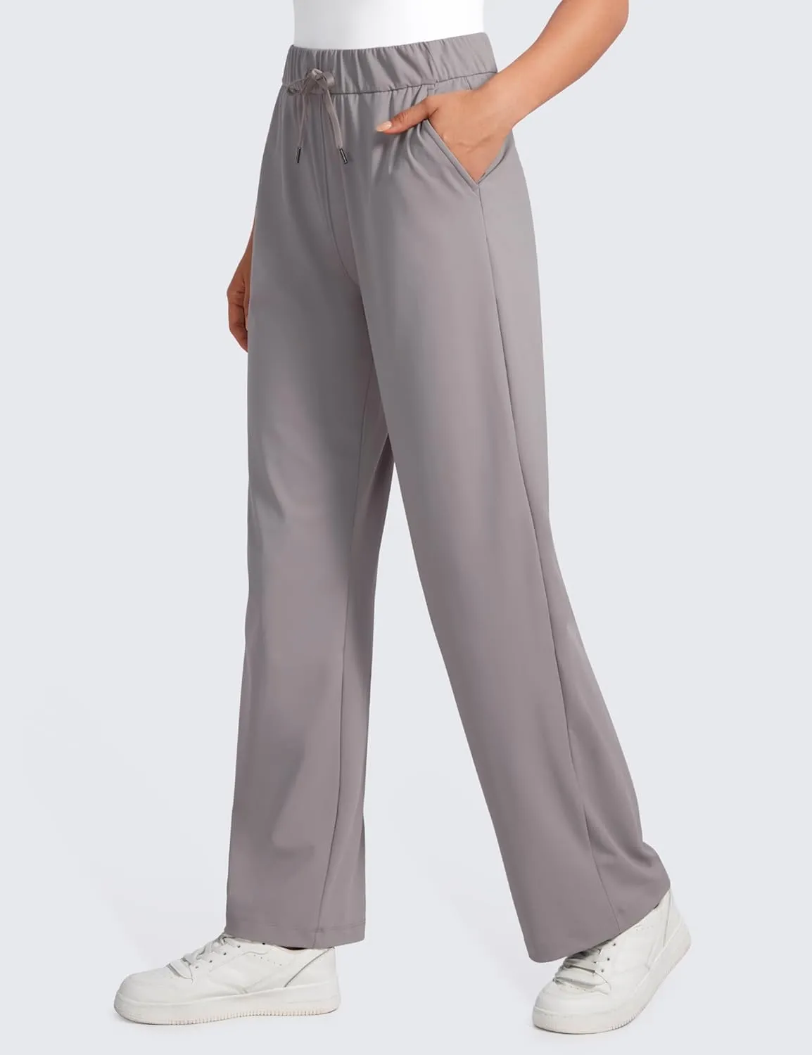 CRZ YOGA 4-Way Stretch Casual Pants for Womens 30.5" Straight Wide Leg Work Pants with Pockets