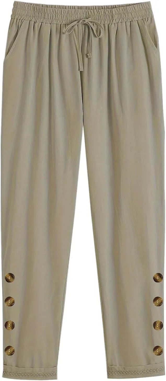 DASAYO Womens Linen Pants Drawstringgg Elastic Waist Straight Legg Trousers Summer Lightweigght Casual Pants with Pockets