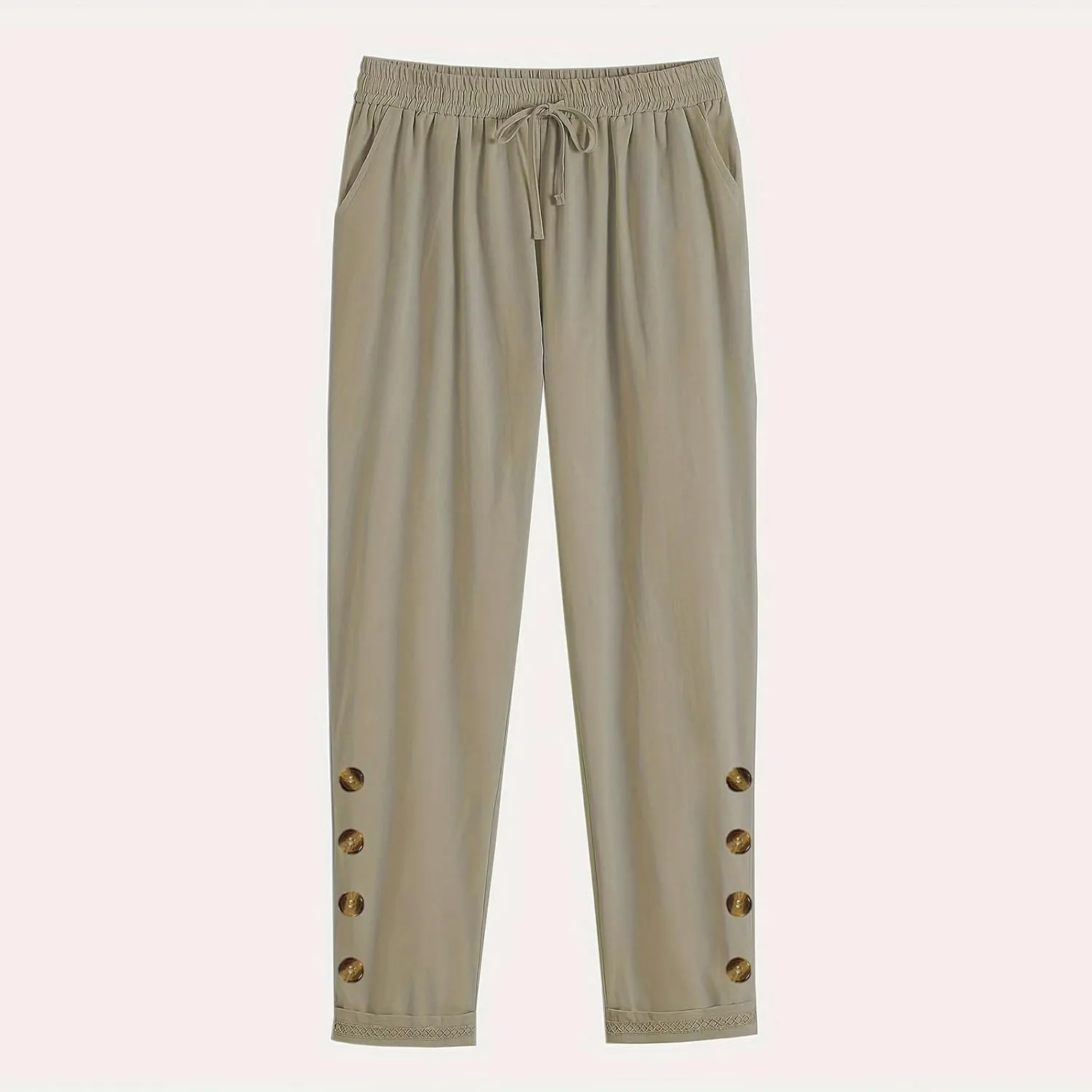 DASAYO Womens Linen Pants Drawstringgg Elastic Waist Straight Legg Trousers Summer Lightweigght Casual Pants with Pockets