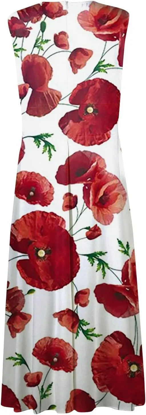 Dresses for Women 2024,Women's Maxi Dress Sleeveless Casual Flowy Swing Dress Floral Print Fashion Daily Sundresses