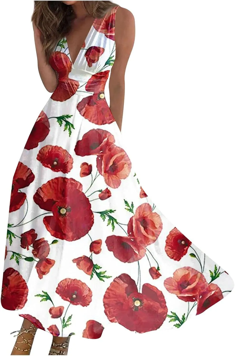 Dresses for Women 2024,Women's Maxi Dress Sleeveless Casual Flowy Swing Dress Floral Print Fashion Daily Sundresses