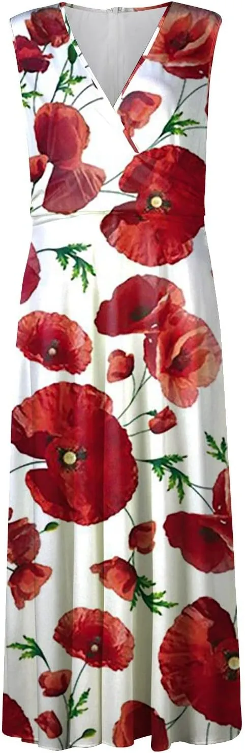 Dresses for Women 2024,Women's Maxi Dress Sleeveless Casual Flowy Swing Dress Floral Print Fashion Daily Sundresses