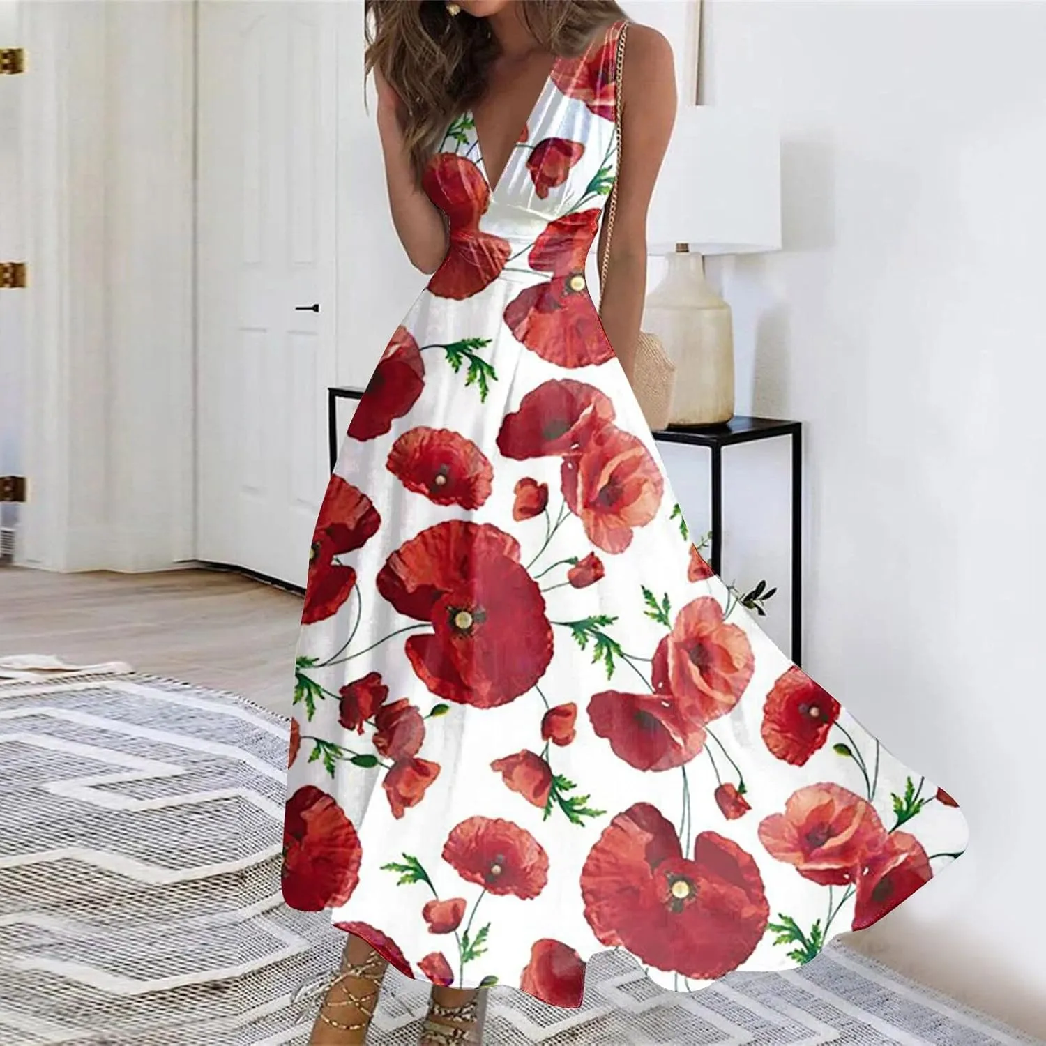 Dresses for Women 2024,Women's Maxi Dress Sleeveless Casual Flowy Swing Dress Floral Print Fashion Daily Sundresses