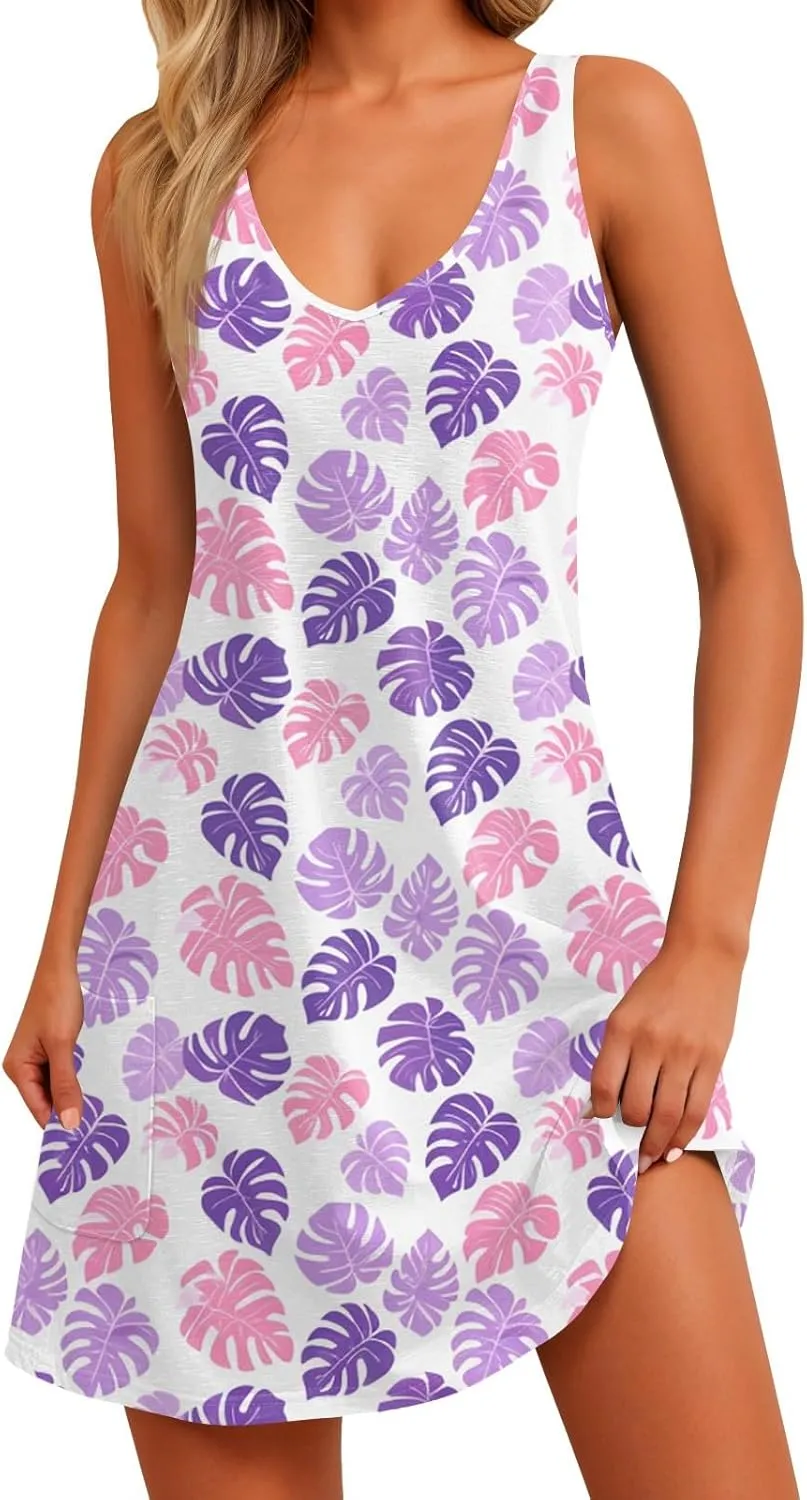 Dresses for Women 2025 Summer Beach Vacation Clothes Spring Sleeveless V Neck Casual Sundresses