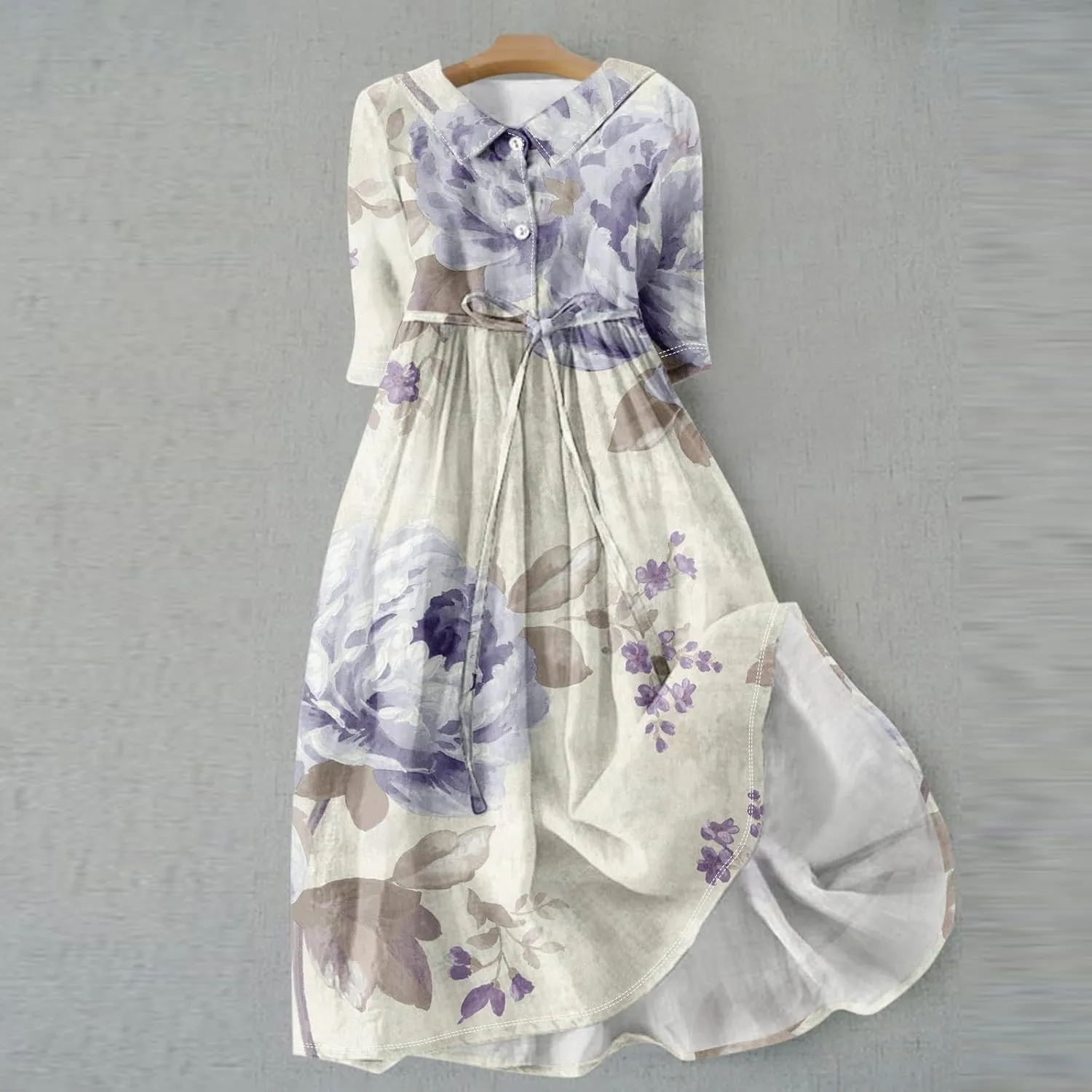 Dresses for Women Summer Floral Long Dress Trendy 3/4 Sleeve Wrap Flowy Beach Dress A Line Boho Vacation Dresses