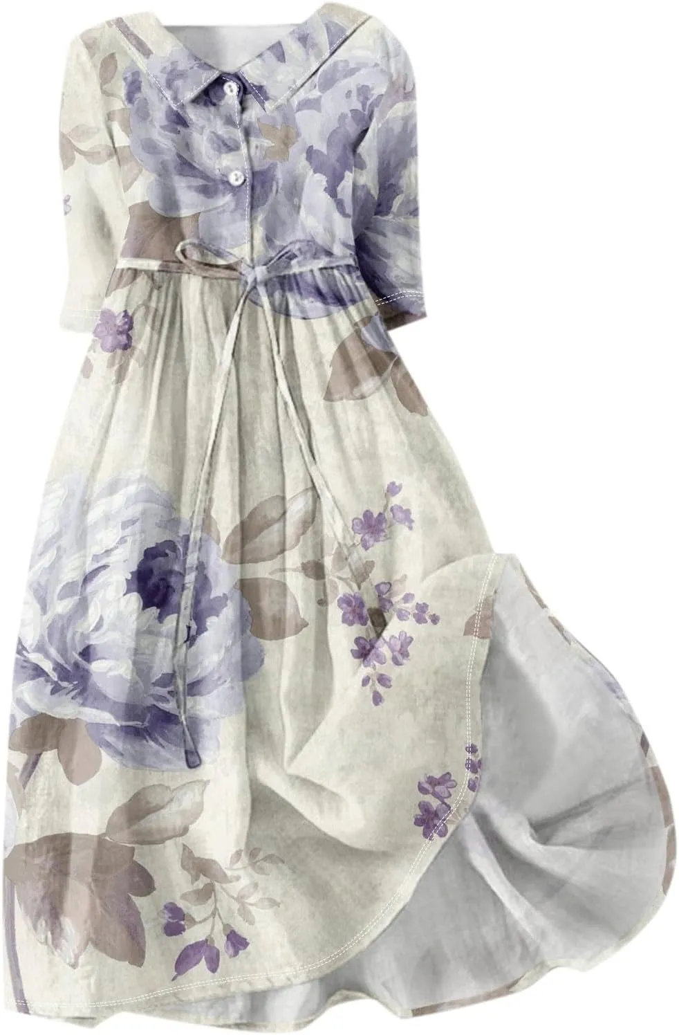 Dresses for Women Summer Floral Long Dress Trendy 3/4 Sleeve Wrap Flowy Beach Dress A Line Boho Vacation Dresses
