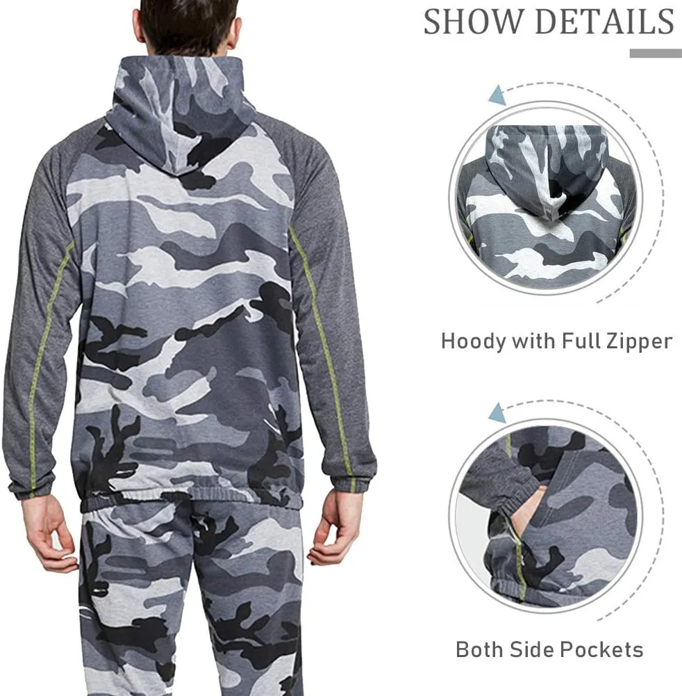 DUOFIER Men's Hooded Athletic Tracksuit Casual Full Zip Jogging SweatSuits