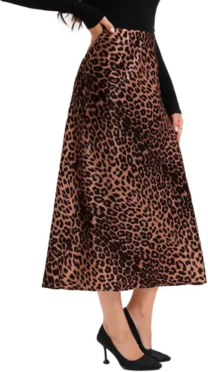 Dxyufazhe Women's Satin High Waisted Maxi Skirt Casual Leopard Print A Line Club Long Skirts