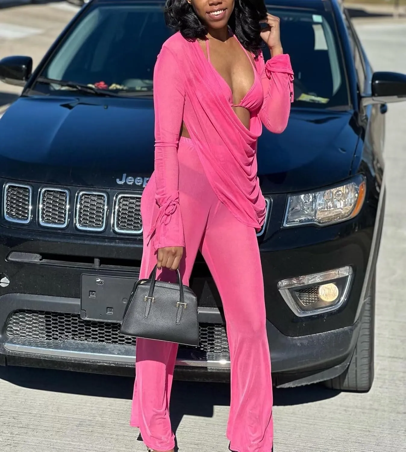 EDITCOZY Women Mesh Sheer 3pcs Outfits Long Sleeve Top Long Pant Bikini Cover Up