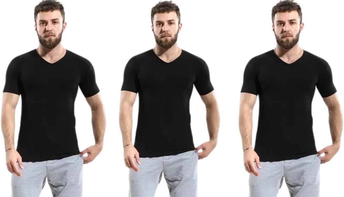 Egyptian Cotton Short Sleeves Stretch - Men's Short Sleeves Stretch Undershirt - (Pack of 3)
