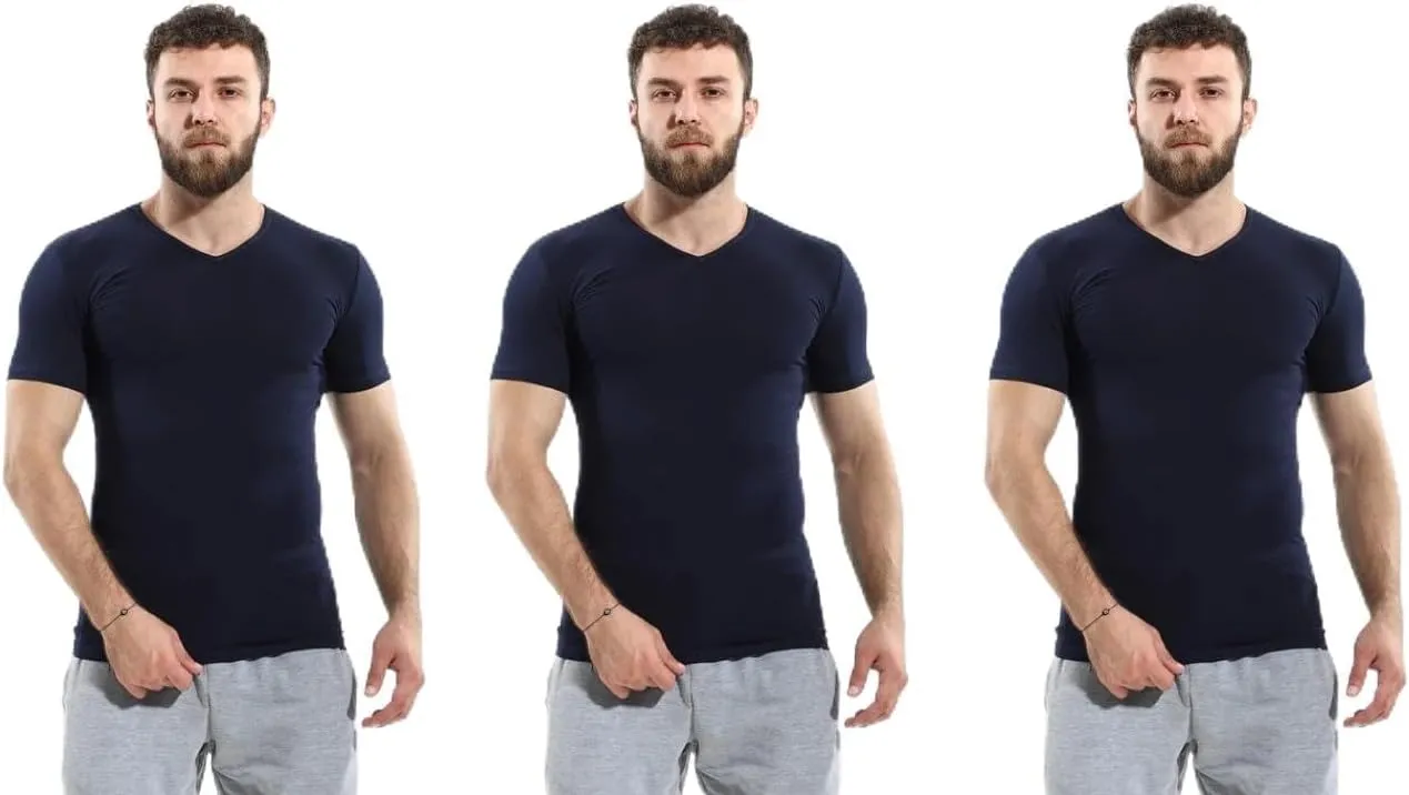 Egyptian Cotton Short Sleeves Stretch - Men's Short Sleeves Stretch Undershirt - (Pack of 3)