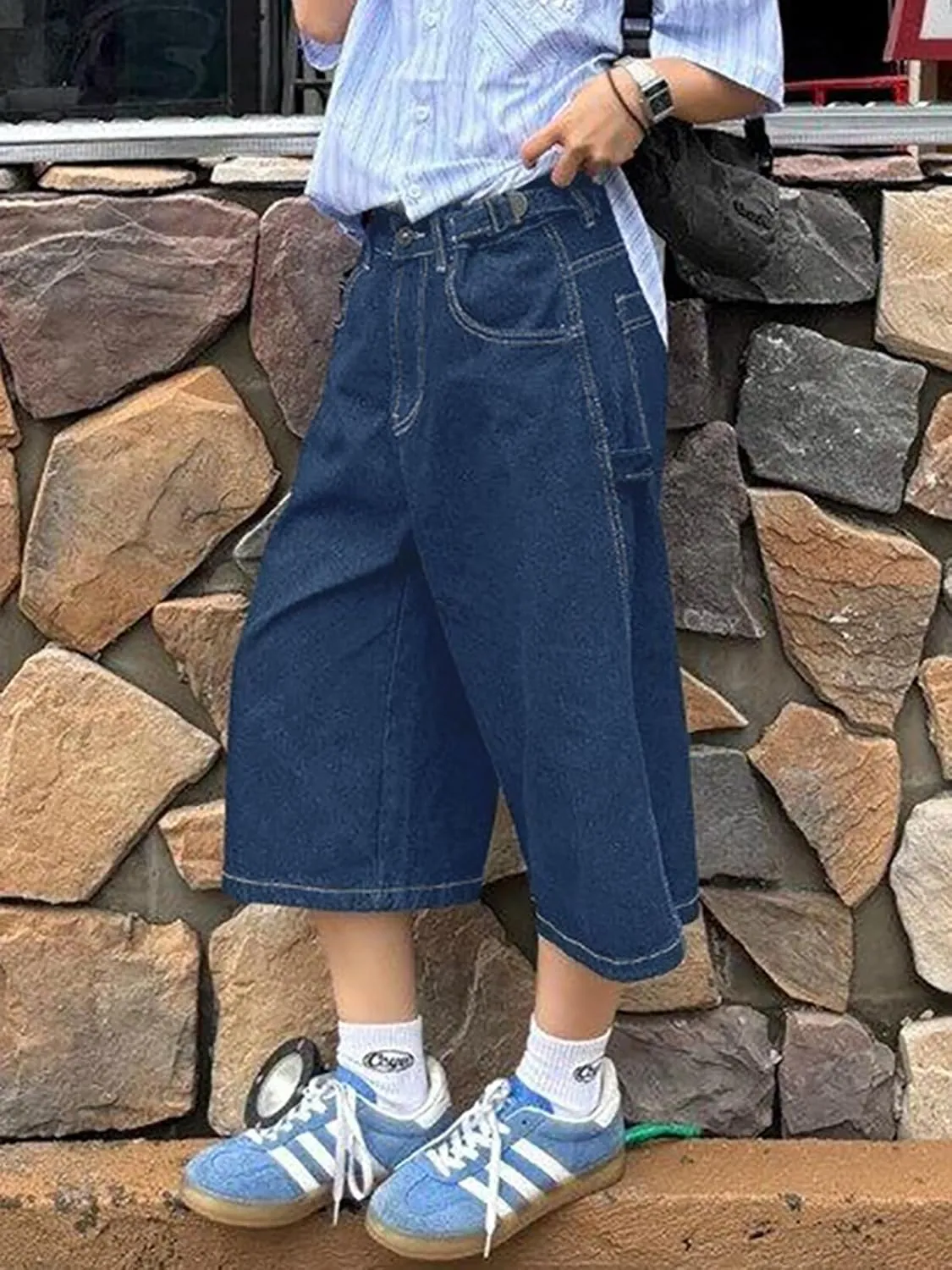 EMMIOL Women Jorts Jean Denim Shorts Mid Waist Baggy Wide Leg Capri Jeans Trendy Y2k Clothes