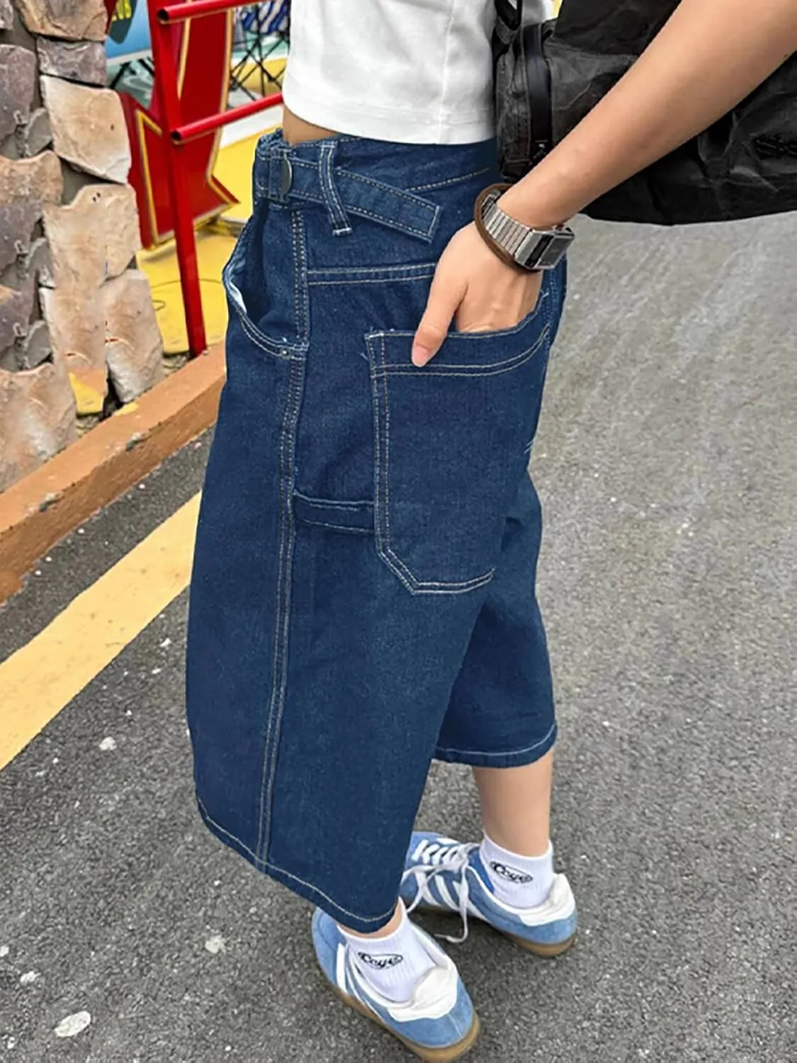 EMMIOL Women Jorts Jean Denim Shorts Mid Waist Baggy Wide Leg Capri Jeans Trendy Y2k Clothes
