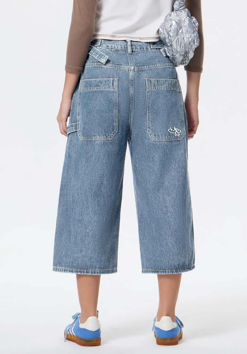 EMMIOL Women Jorts Jean Denim Shorts Mid Waist Baggy Wide Leg Capri Jeans Trendy Y2k Clothes