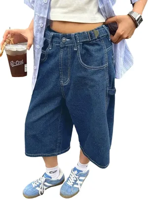EMMIOL Women Jorts Jean Denim Shorts Mid Waist Baggy Wide Leg Capri Jeans Trendy Y2k Clothes
