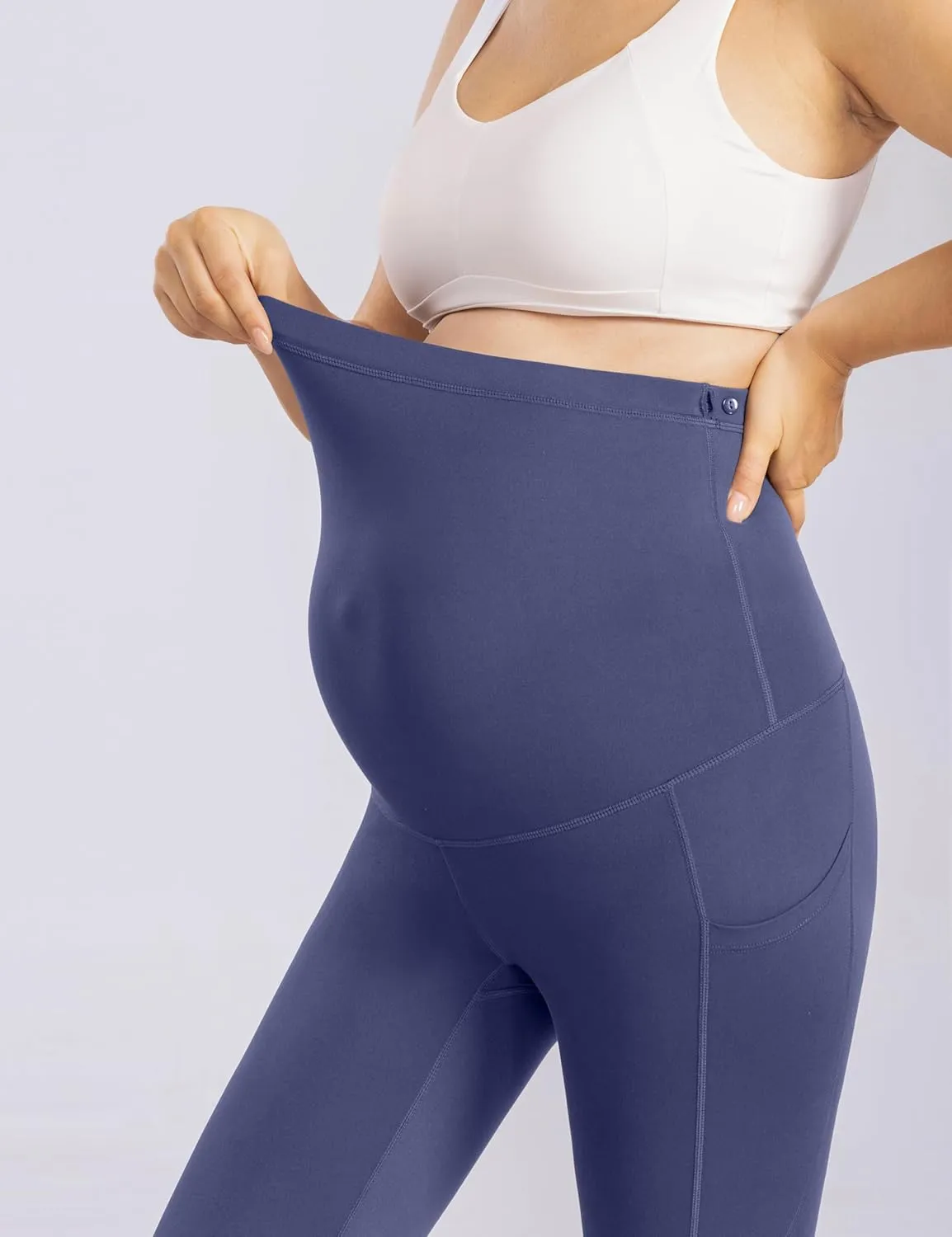 Enerful Women's Maternity Leggings Over The Belly with Pockets Pregnancy Pants Active Wear Workout Yoga Tights