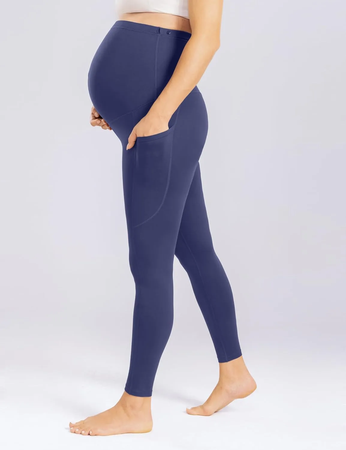 Enerful Women's Maternity Leggings Over The Belly with Pockets Pregnancy Pants Active Wear Workout Yoga Tights