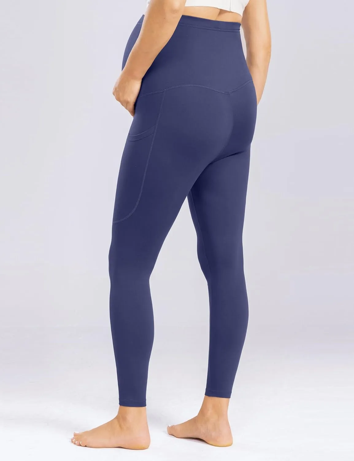 Enerful Women's Maternity Leggings Over The Belly with Pockets Pregnancy Pants Active Wear Workout Yoga Tights