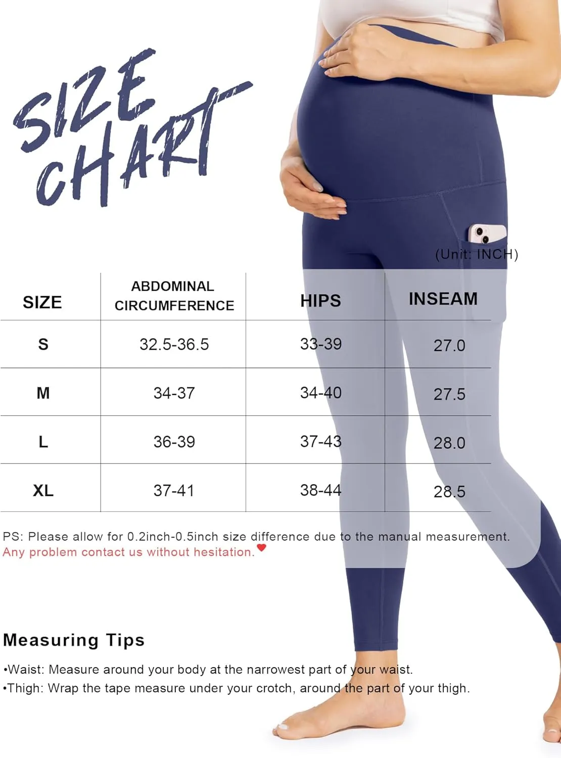 Enerful Women's Maternity Leggings Over The Belly with Pockets Pregnancy Pants Active Wear Workout Yoga Tights