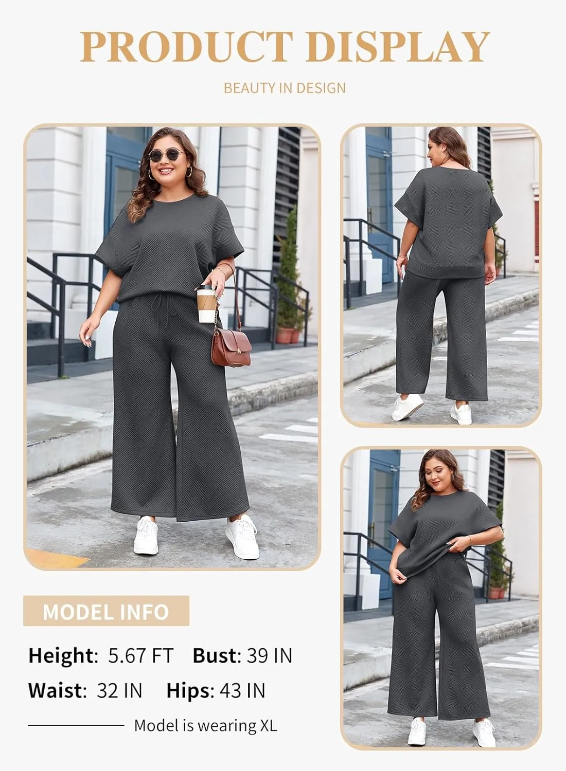 Eytino Womens Plus Size Sweatsuits Casual Short Sleeve Tops High Waist Wide Leg Pants 2 Piece Tracksuit Lounge Sets(1X-5X)