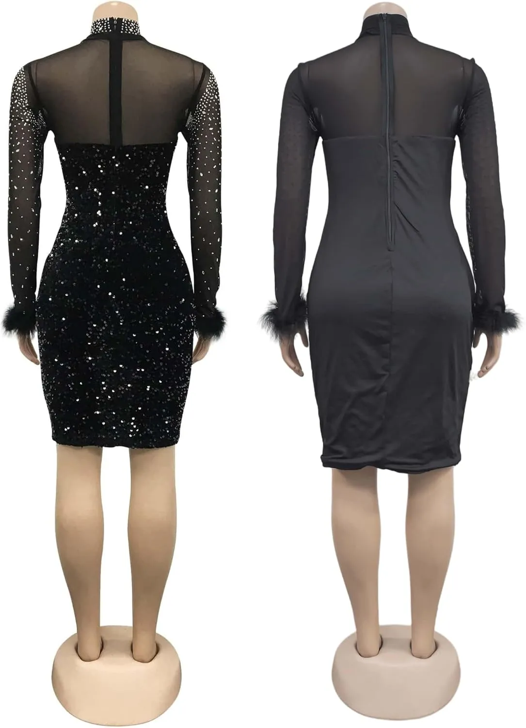 Feather Sequin Cocktail Dress for Women Sexy Party Club Night