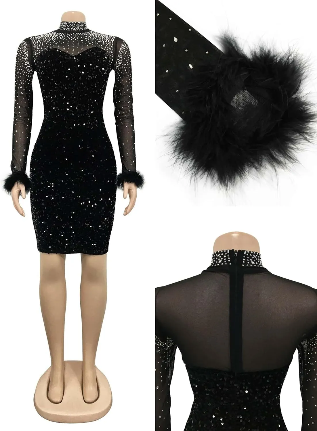 Feather Sequin Cocktail Dress for Women Sexy Party Club Night