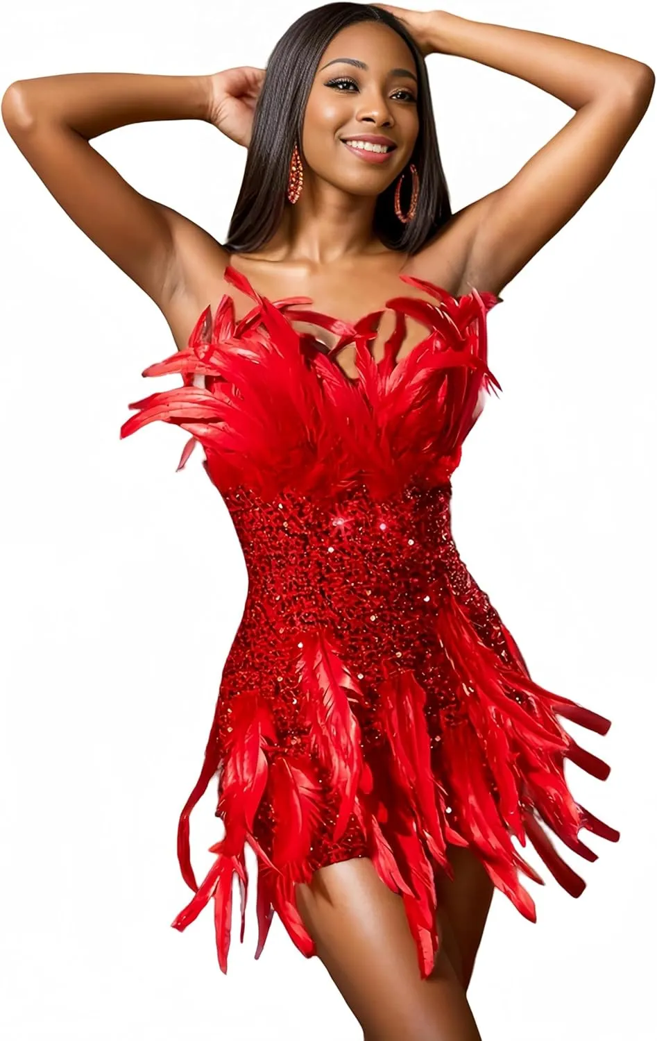 Feather Sequin Cocktail Dress for Women Sexy Party Club Night