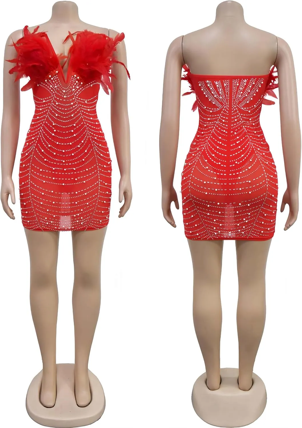 Feather Sequin Cocktail Dress for Women Sexy Party Club Night