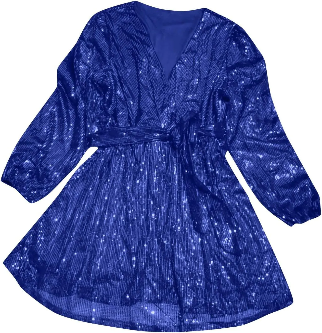 Firzero Plus Size Formal Dresses for Women 2024 Trendy Sequin Evening Party Dresses Sexy Lantern Sleeve V Neck Dresses Belt