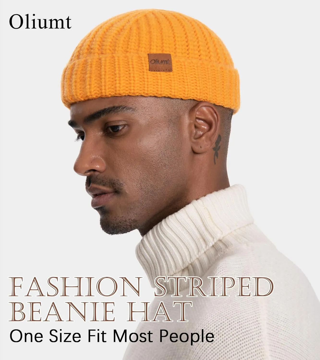 Fisherman Short Beanie Hats for Men, Knit Skull Cap Cuff Trawler Hat Mens Stylish Watch Cap Winter Warm Hat for Daily Wear