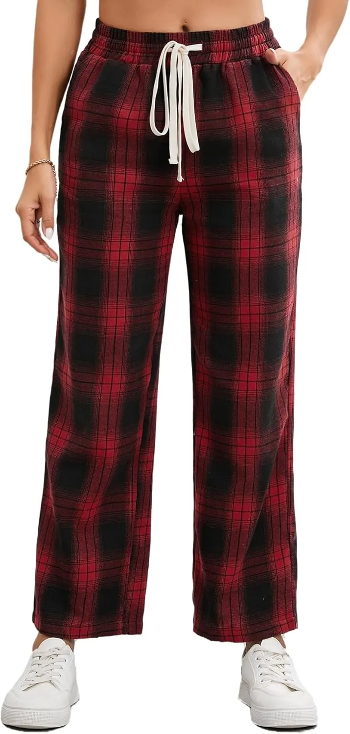 Floerns Women's Plaid Print Elastic Waist Sleepwear Pajama Bottom Pants