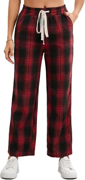 Floerns Women's Plaid Print Elastic Waist Sleepwear Pajama Bottom Pants