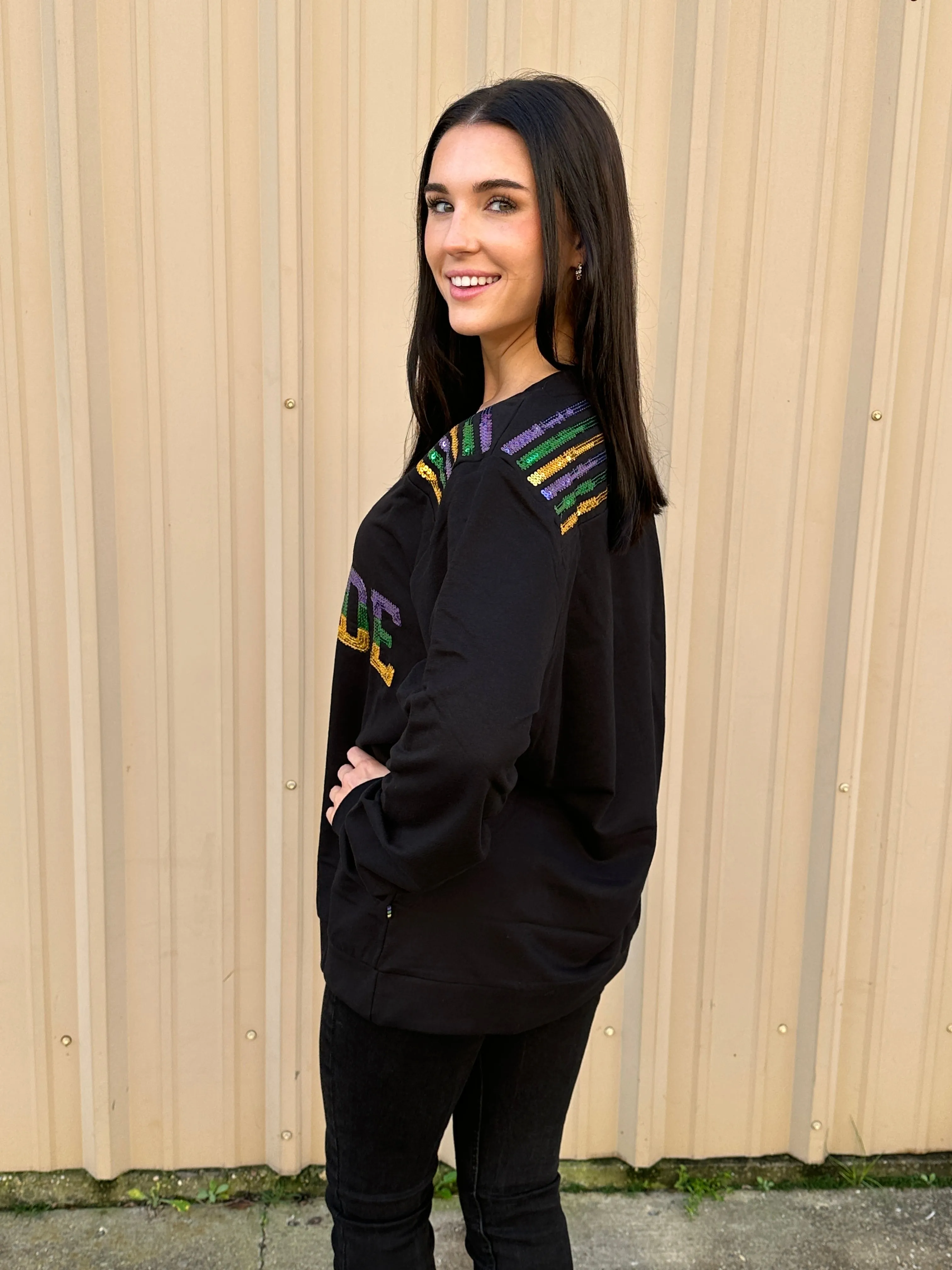 French Terry Adult Sequin PARADE Shirt - Black