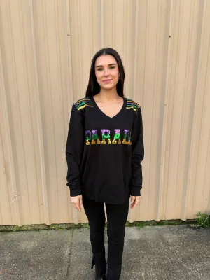 French Terry Adult Sequin PARADE Shirt - Black