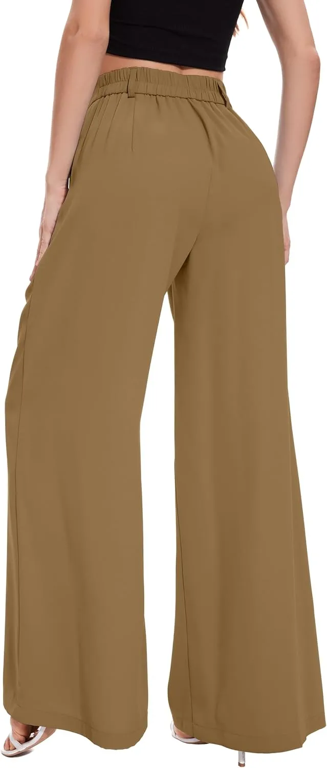 FUNYYZO Women Palazzo Pants High Elastic Waisted Business Work Long Trousers Wide Leg Loose Casual Pants