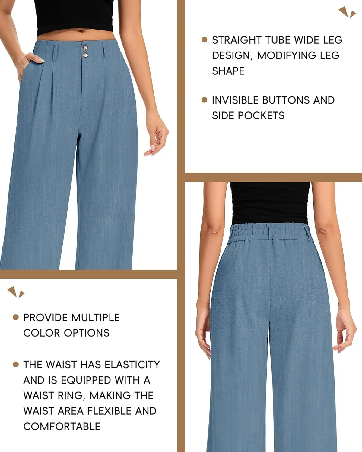 FUNYYZO Women's Long Dress Pants High Waisted Work Pants Dressy Casual Wide Leg Elastic Waist Trousers