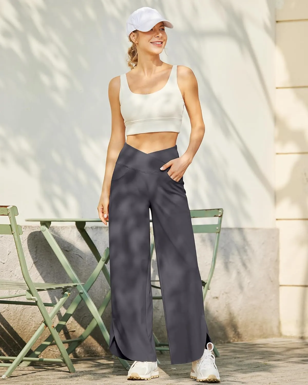 G4Free 25''/27''/29'' Wide Leg Pants for Women Loose Yoga Cross High Waist Dance Palazzo Casual Pants with Pockets