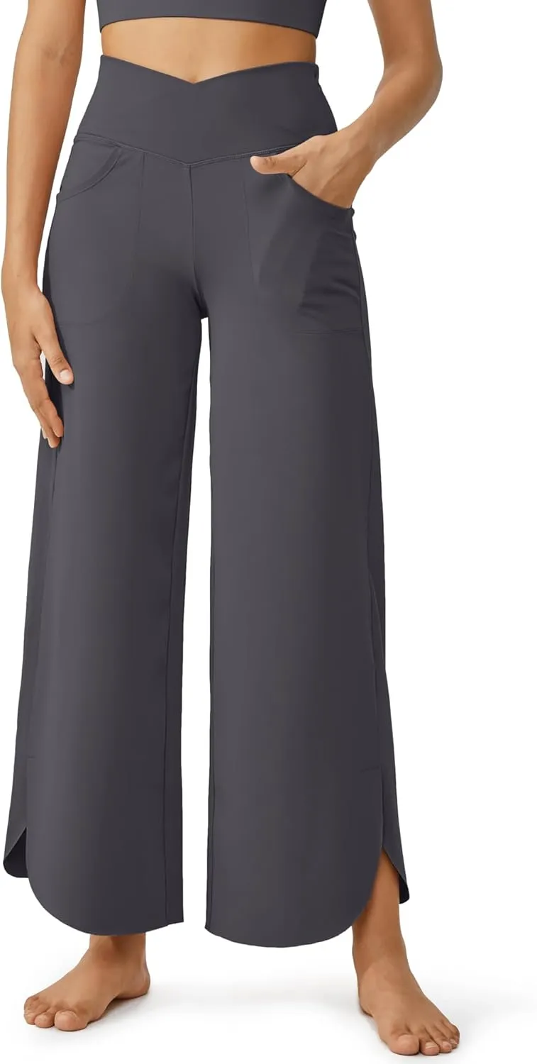 G4Free 25''/27''/29'' Wide Leg Pants for Women Loose Yoga Cross High Waist Dance Palazzo Casual Pants with Pockets