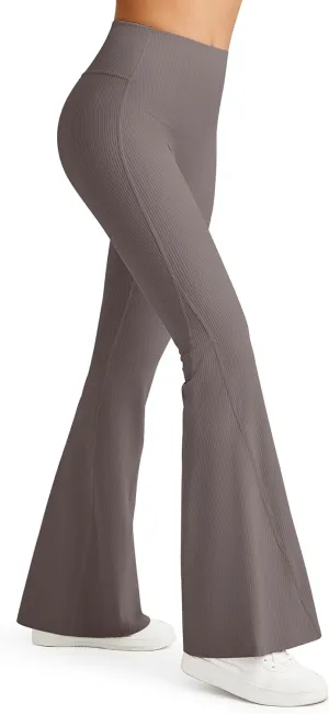 G4Free Ribbed Flare Yoga Pants for Women High Waisted Bell Bottom Leggings Tummy Control Petite/Regular/Tall
