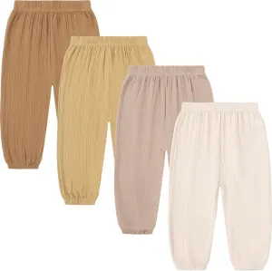 GFQLONG 4 Pack Toddler Boys Girls Cotton Linen Plain Pants Harem Trousers Casual Basic Elastic Loose Summer Spring Bloomers